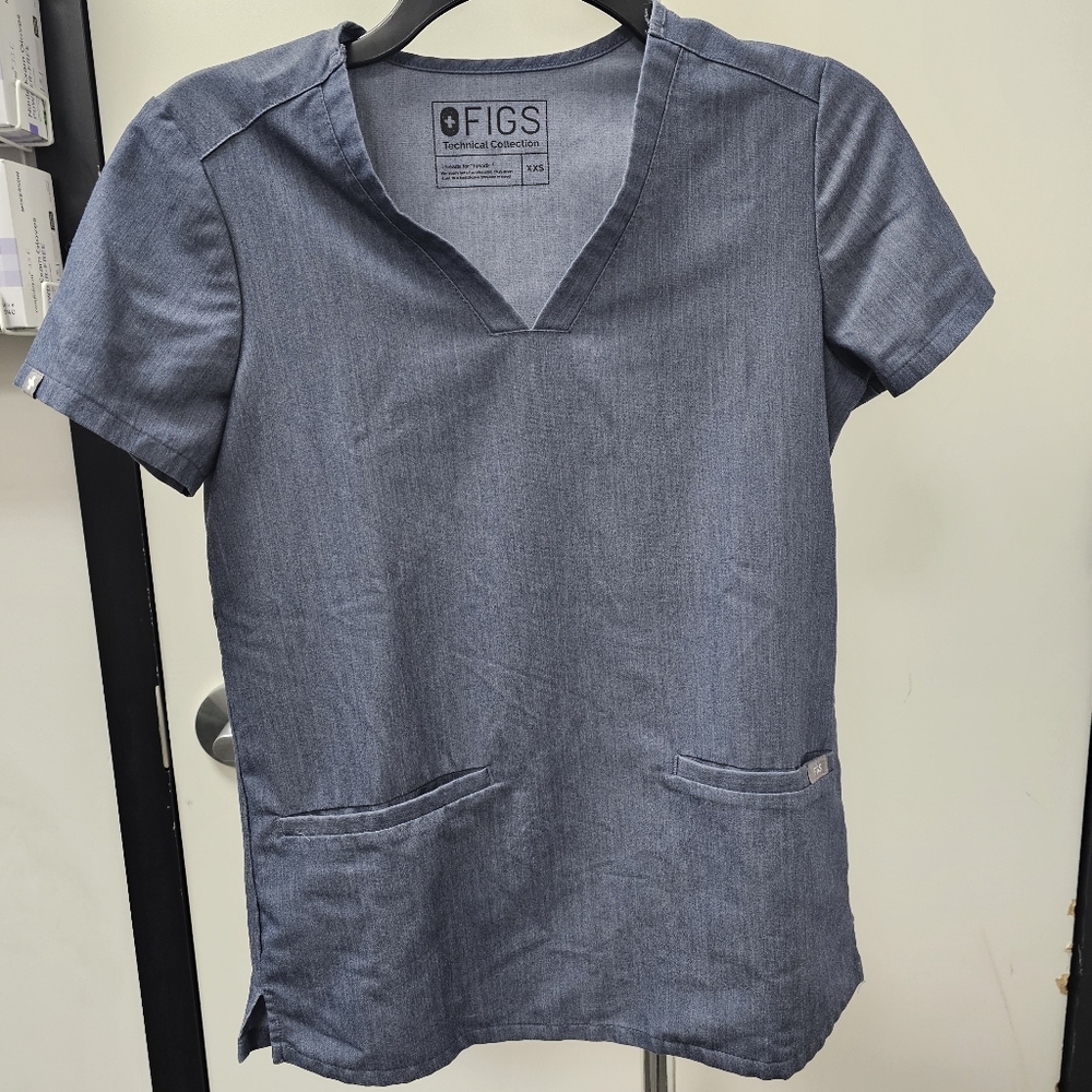 Figs XXS Scrub Top Denim Blue/Gray